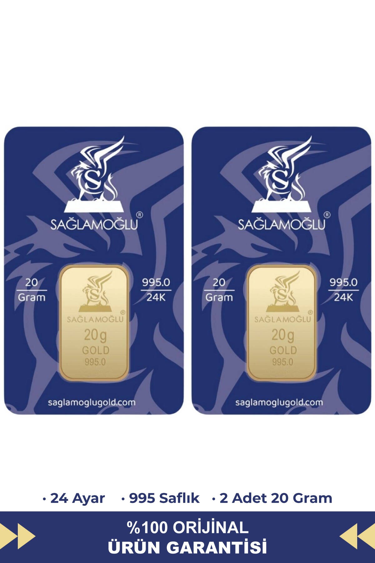 40 Gr 24 Ayar Külçe Altın (2 Adet 20 Gram)